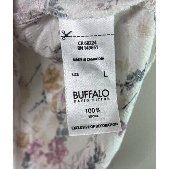 Buffalo David Bitton White Floral Blouse Capped Short Sleeves Size Large - Picture 5 of 11
